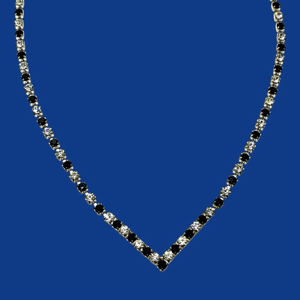 Black and Clear V-Shape Tennis Necklace